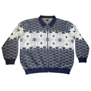 Prestige Original 4XL Luxury Wool Greek Key Geometric Full Zip Sweater NWOT $330